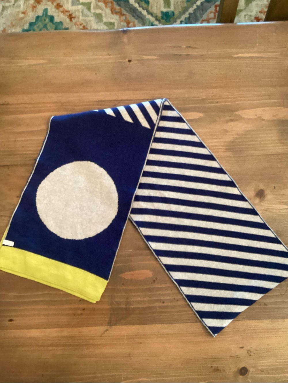 Olula 100% merino wool mixed print scarf Navy Grey Chartreuse